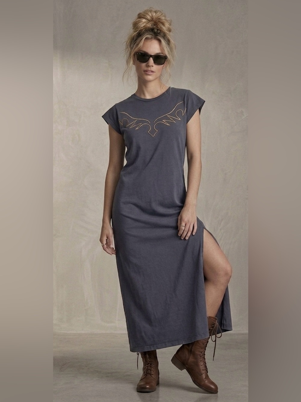 AllSaints Randall Anna Maxi Dress – Washed Black Graphic Organic Cotton